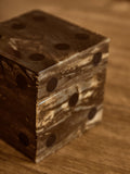 Churchill Games Brown And Black Finish Dice Box With Five Dice, side angle