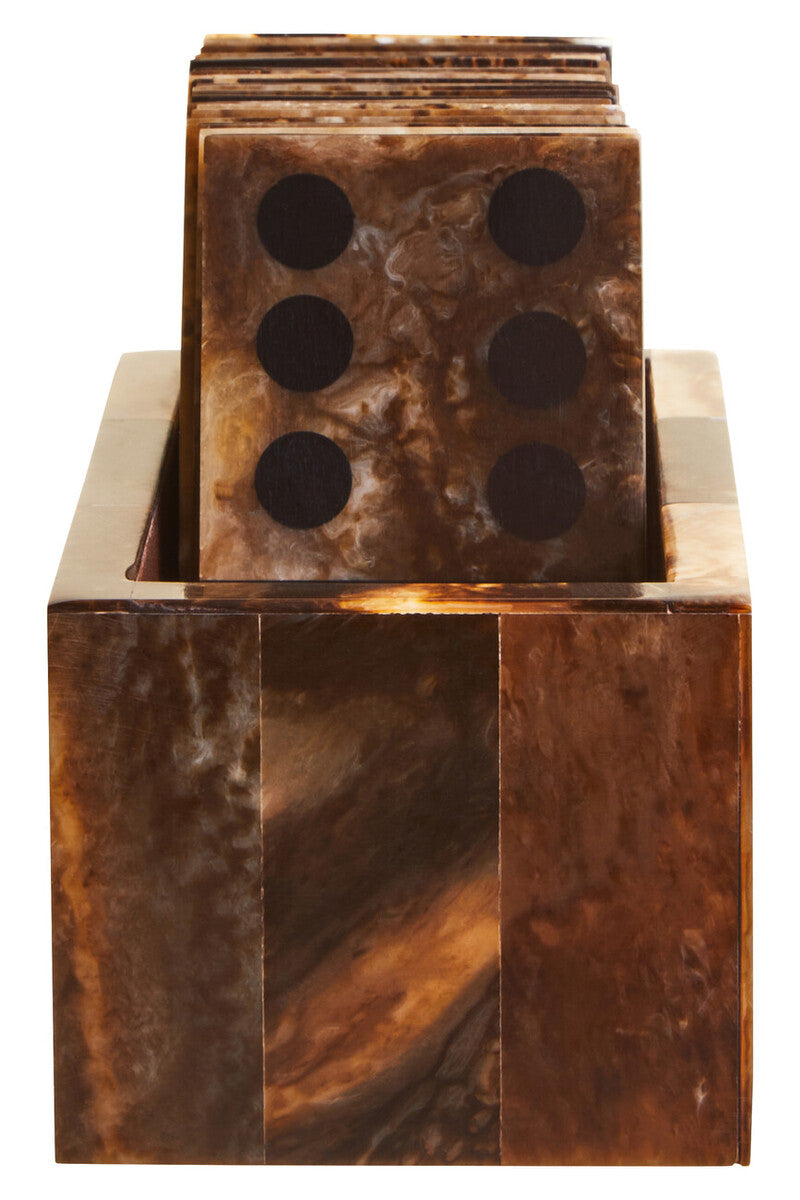 Churchill Games Brown and Black Finish Domino Set, side angle