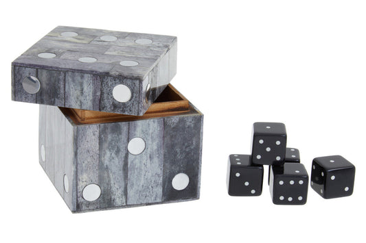 Churchill Games Grey Bone Dice Box with 5 Black Dice collectible from Orsina