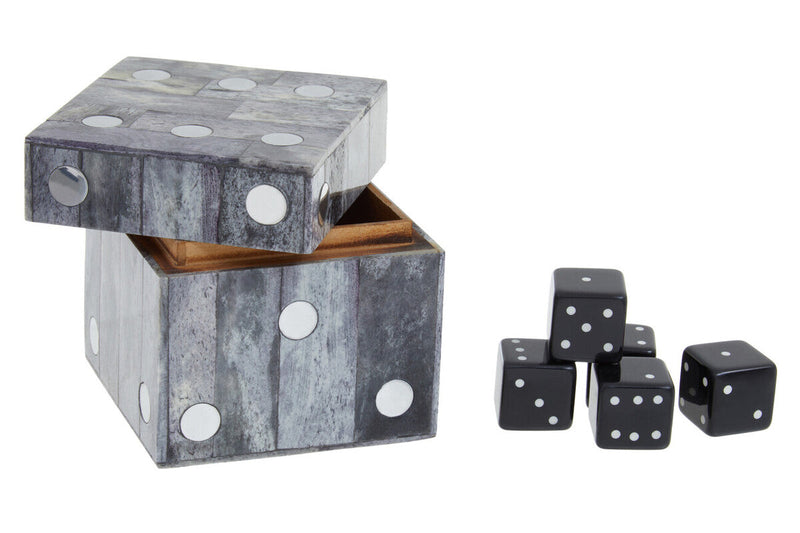 Churchill Games Grey Bone Dice Box with 5 Black Dice collectible from Orsina