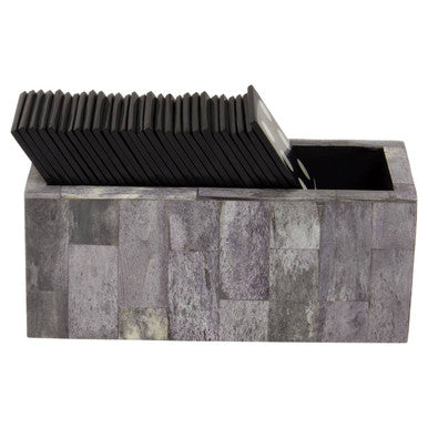 Churchill Games Grey Bone Domino Set with Black Dominoes, alternate view