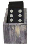 Churchill Games Grey Bone Domino Set with Black Dominoes collectible from Orsina