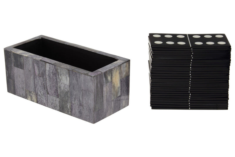 Churchill Games Grey Bone Domino Set with Black Dominoes, side angle