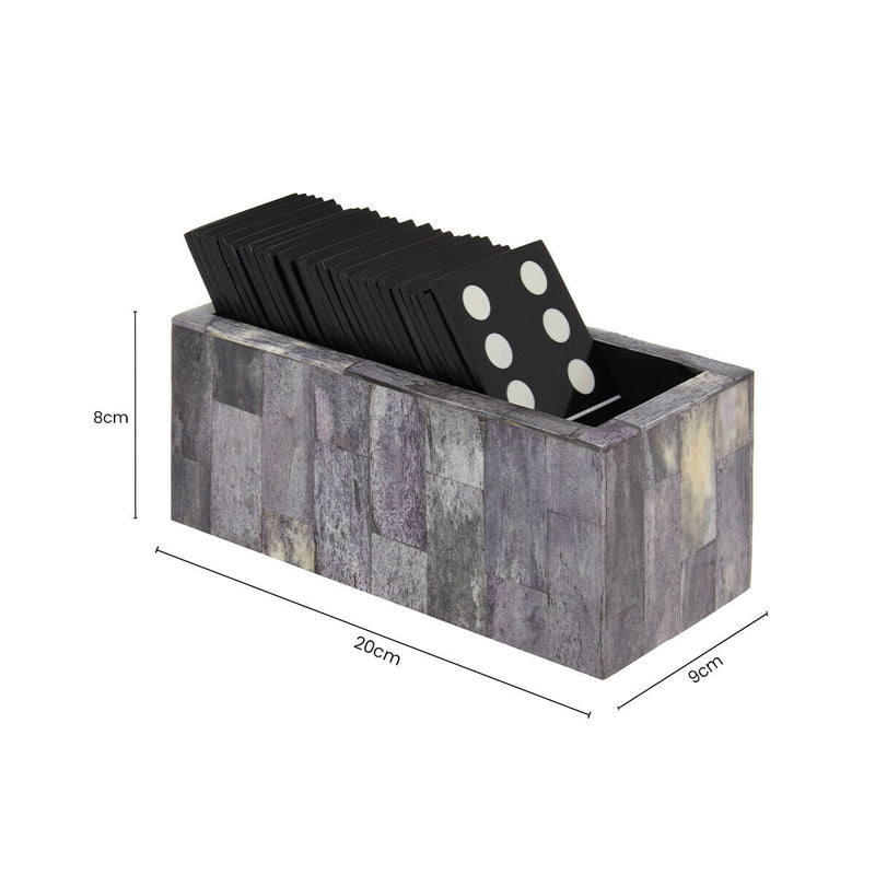 Churchill Games Grey Bone Domino Set with Black Dominoes, in display