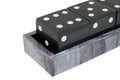 Churchill Games Grey Bone Dice Set with Black Dice, side angle