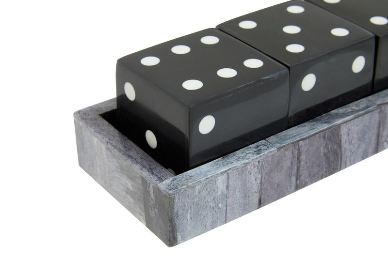 Churchill Games Grey Bone Dice Set with Black Dice, side angle