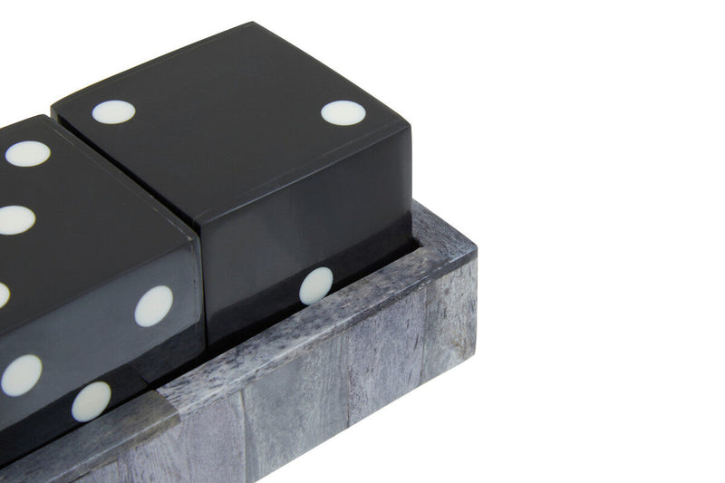 Churchill Games Grey Bone Dice Set with Black Dice, close-up detail