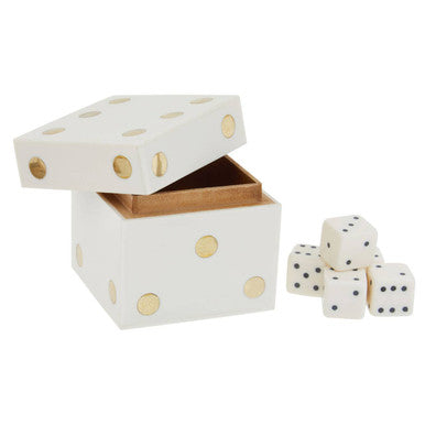 Churchill Games White and Gold Dice Box with Five White Dice collectible from Orsina