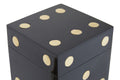 Churchill Games Black and Gold Dice Box with 5 Black Dice, close-up detail