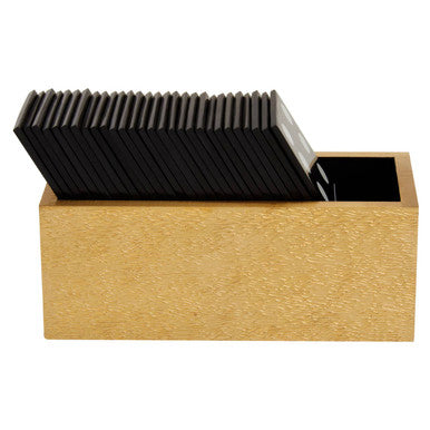 Churchill Games Gold Domino Set with Black Dominoes, side angle