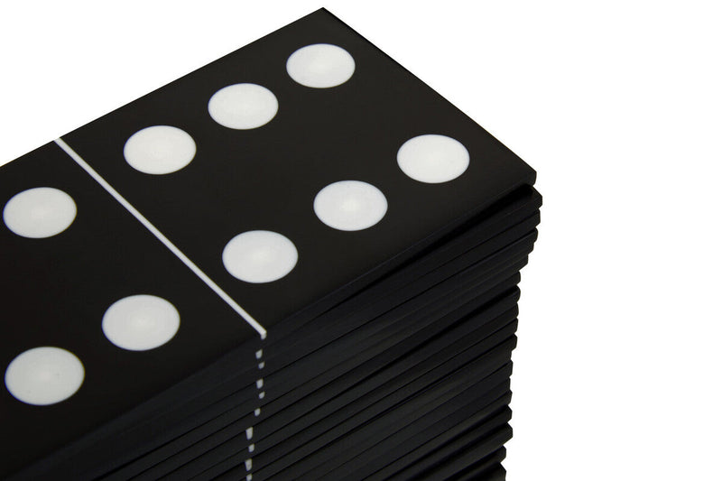 Churchill Games Gold Domino Set with Black Dominoes, rear view