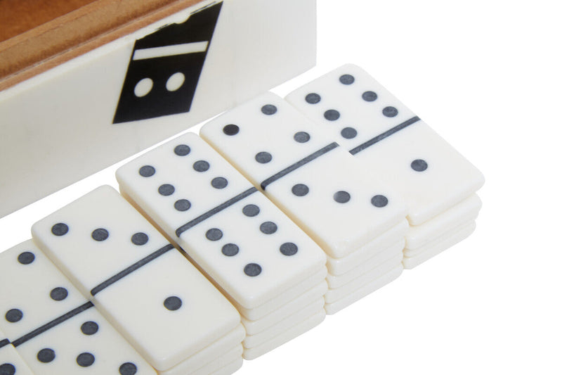 Churchill Games White and Black Domino Box, close-up detail