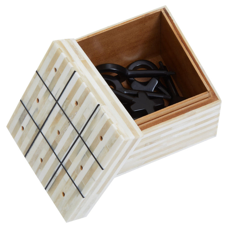 Churchill Games Cream and Black Bone Noughts & Crosses, close-up detail