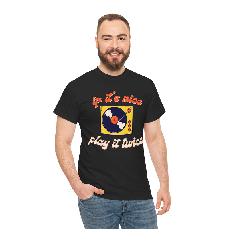'If It’s Nice, Play It Twice' Vinyl T-Shirt, close-up detail