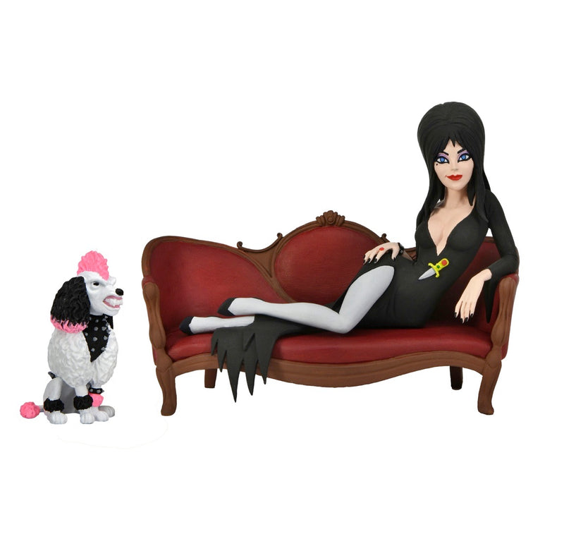 Elvira On Couch With Gonk The Dog Toony Terrors 6" Scale Box Set