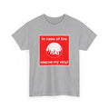 'In Case of Fire, Save My Vinyl' T-Shirt, size reference