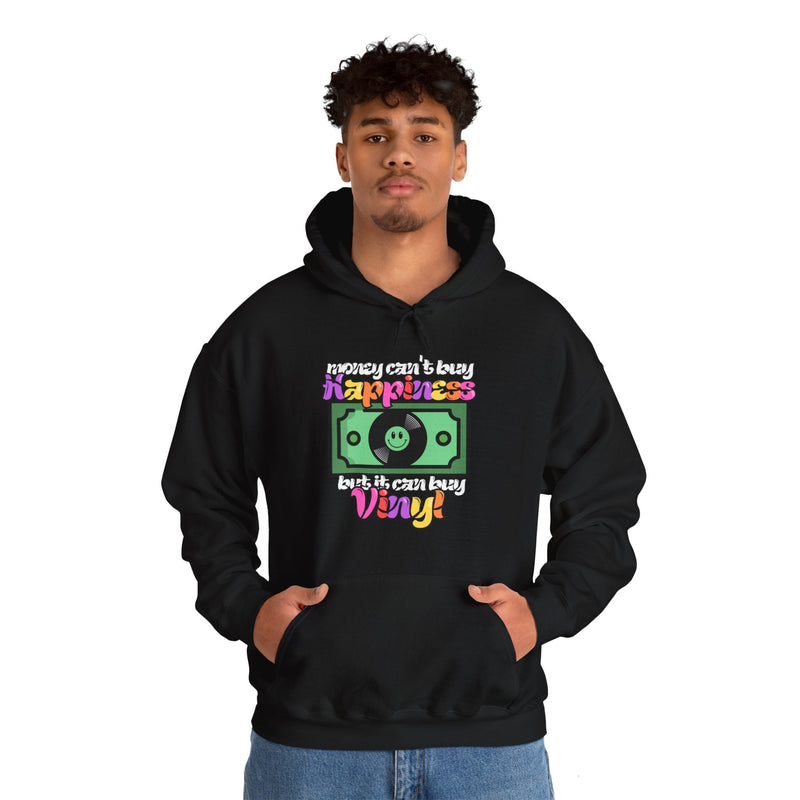 'Money Can't Buy Happiness, But It Can Buy Vinyl' Men's Hoodie, packaging shot