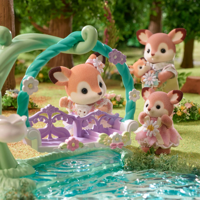 Sylvanian Families Deer Babies Floral Swing Set Toy for Ages 3 and Up, side angle
