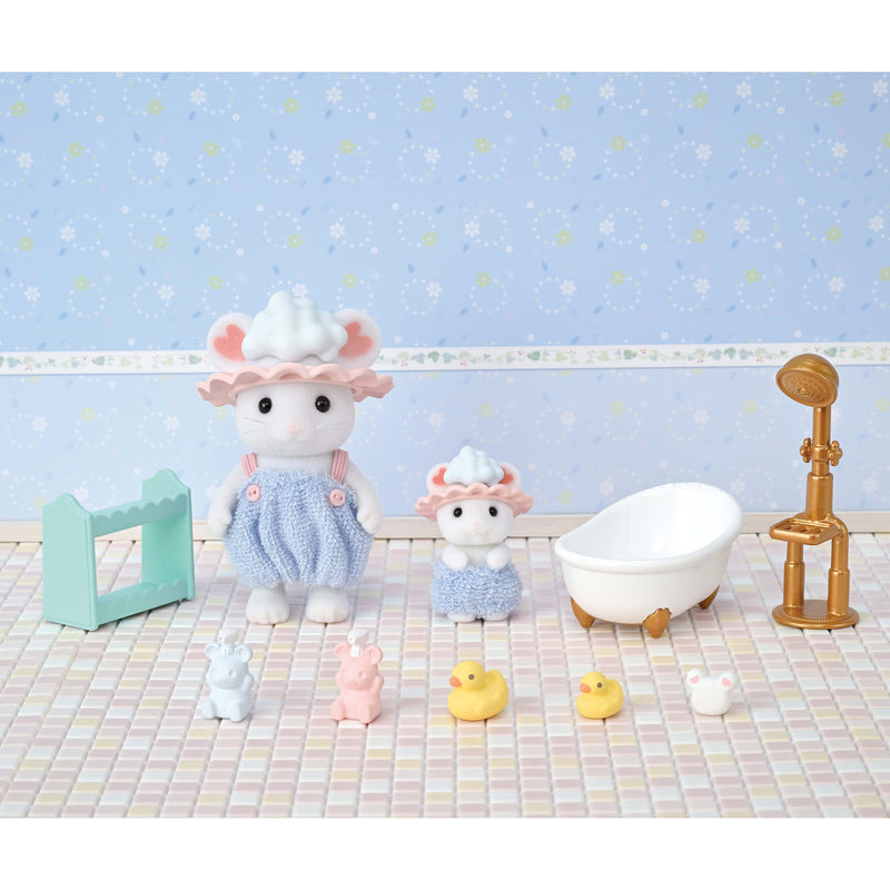 Sylvanian Families Bath Time Bubble Siblings Playset for Ages 3 and Up, side angle