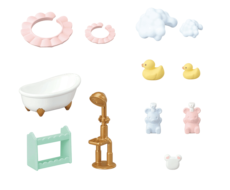 Sylvanian Families Bath Time Bubble Siblings Playset for Ages 3 and Up, packaging shot