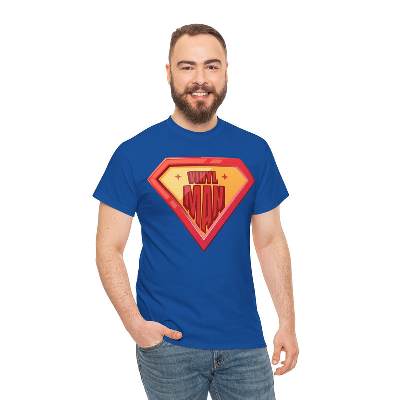 'Vinyl Man' Men's Superhero T-Shirt, packaging shot