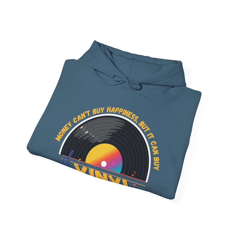 'Money Can't Buy Happiness, But It Can Buy Vinyl' Men's Hoodie, size reference