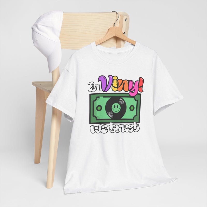'In Vinyl We Trust' Men's T-Shirt, showing reverse