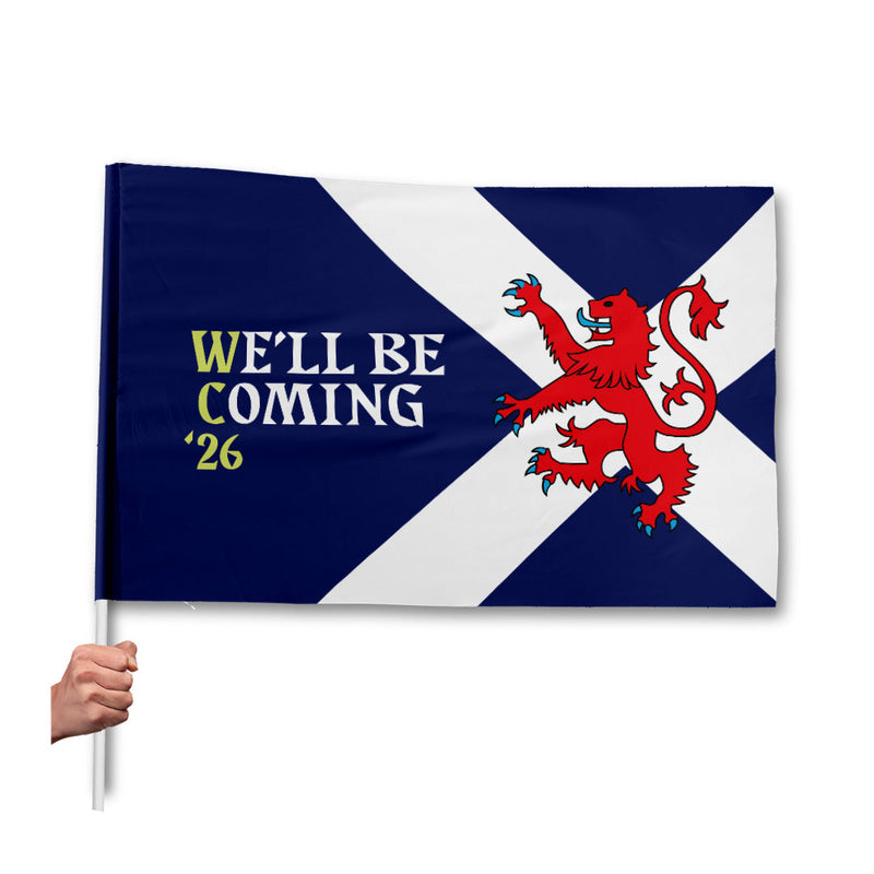 Scotland - We'll Be Coming Lion Flag with Sleeve - WC26 - 4 Sizes! collectible from https://britishmade.gifts/