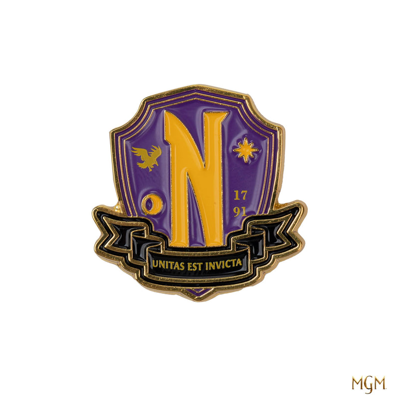 Wednesday Nevermore Academy Pin Set, close-up detail