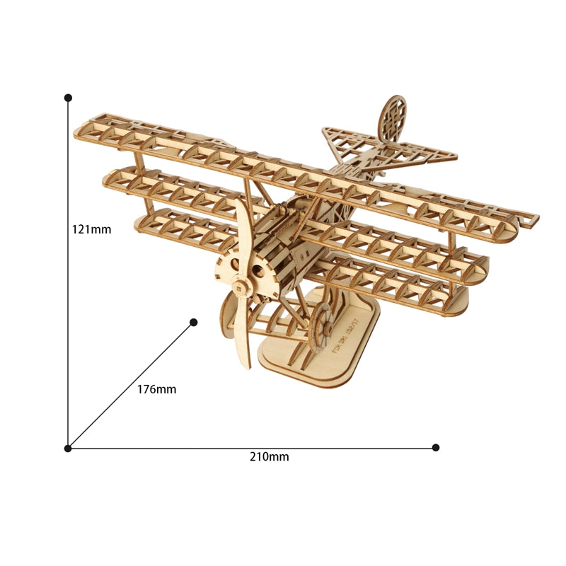 Airplane Bi-Plane TG301 3D Wooden Puzzle, size reference