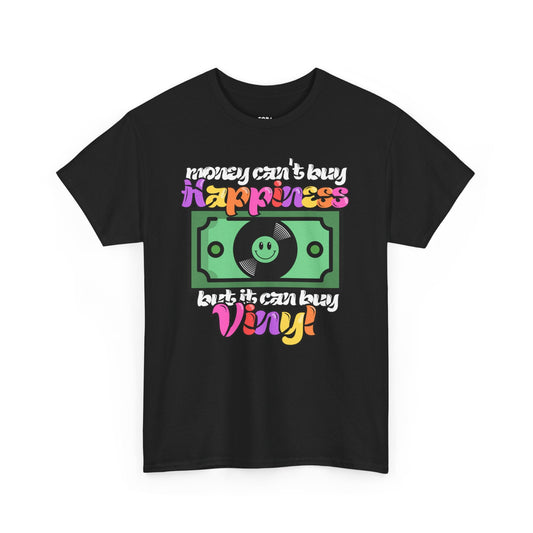 'Money can't buy happiness' Men's Vinyl T-Shirt collectible from Coda Records