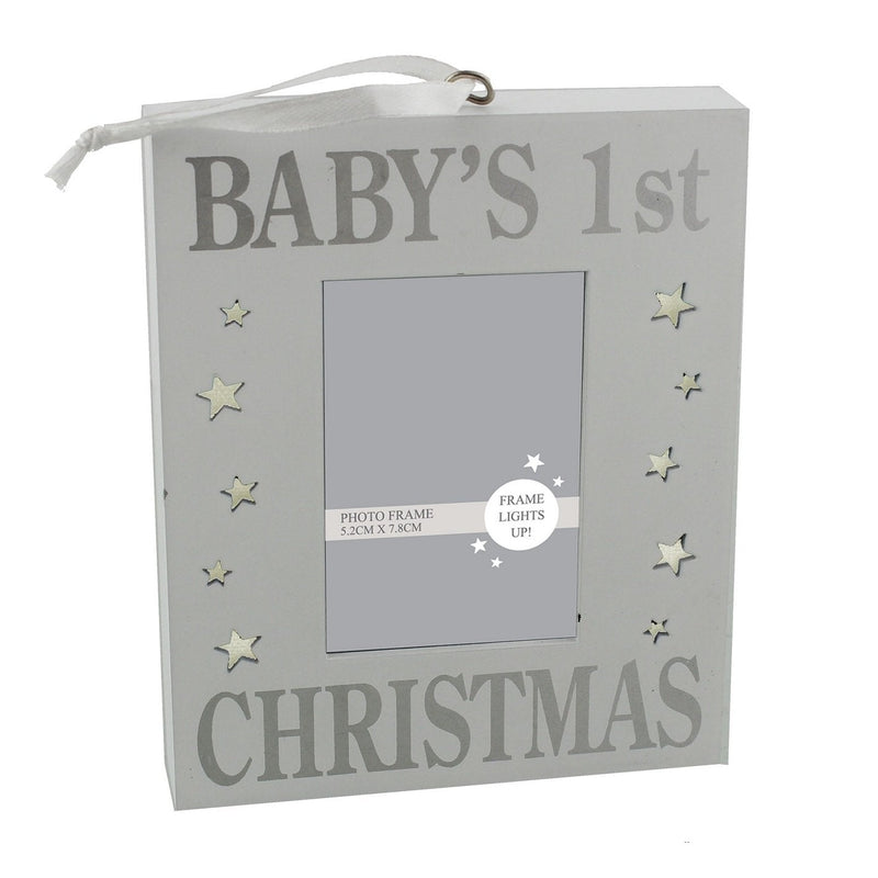 Silver Sparkle Light Up Baby's 1st Christmas Photo Frame collectible from hanrattycraftsgifts.co.uk