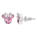 Disney Minnie Mouse Silver Plated Pink Crystal Stud Earrings, side angle