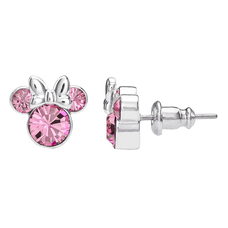 Disney Minnie Mouse Silver Plated Pink Crystal Stud Earrings, side angle
