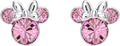 Disney Minnie Mouse Silver Plated Pink Crystal Stud Earrings