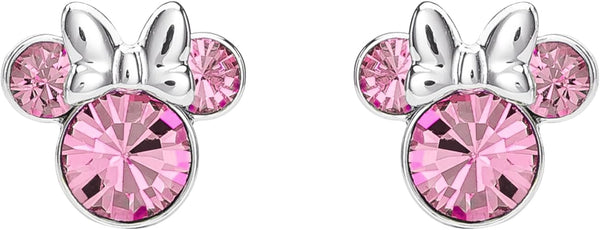 Disney Minnie Mouse Silver Plated Pink Crystal Stud Earrings