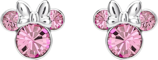 Disney Minnie Mouse Silver Plated Pink Crystal Stud Earrings