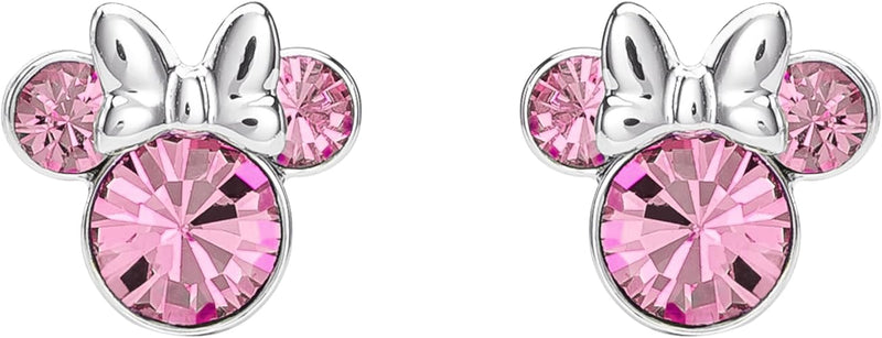 Disney Minnie Mouse Silver Plated Pink Crystal Stud Earrings
