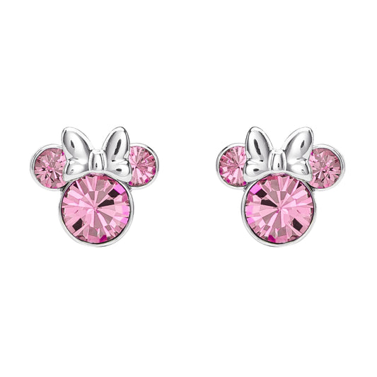 Disney Minnie Mouse Silver Plated Pink Crystal Stud Earrings