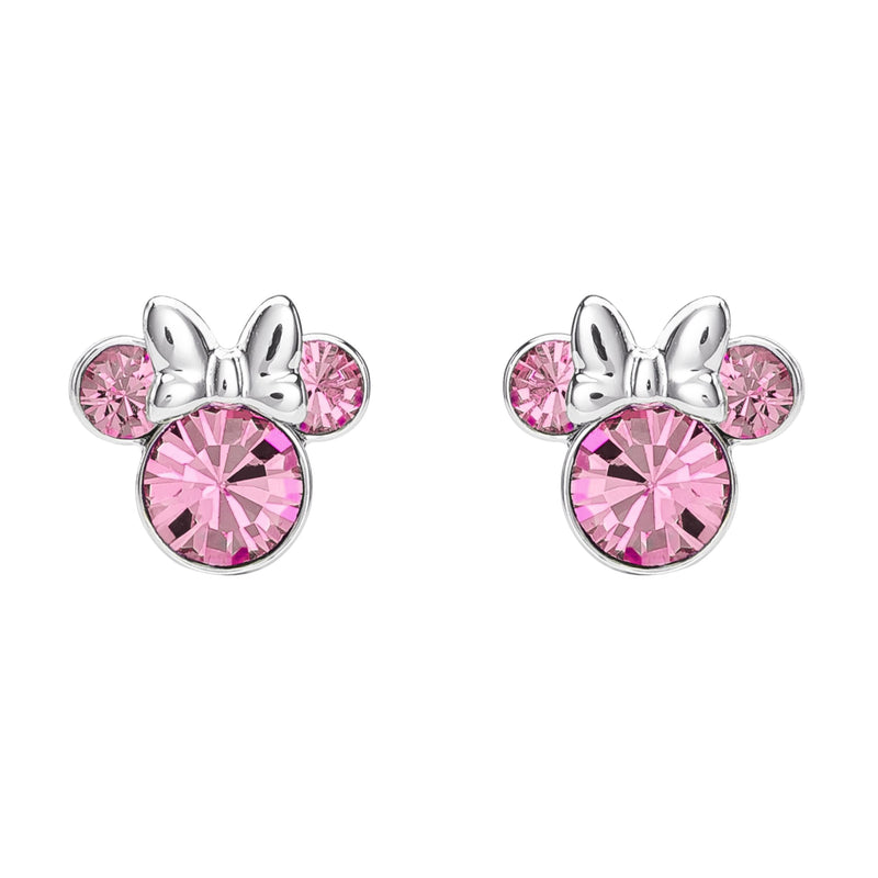 Disney Minnie Mouse Silver Plated Pink Crystal Stud Earrings