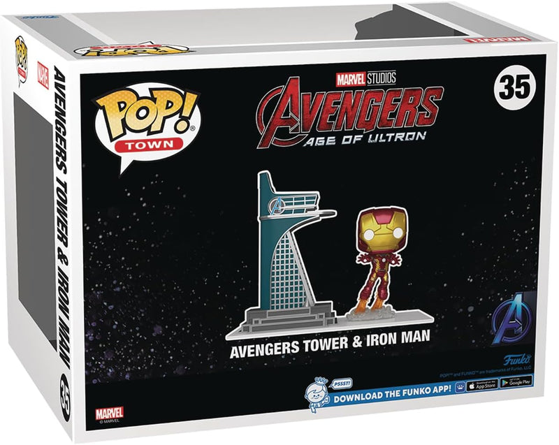 Funko Pop! Town: Avengers: Age of Ultron - Avengers Tower with Iron Man (Glow-in-The-Dark) PX Vinyl Figure, side angle