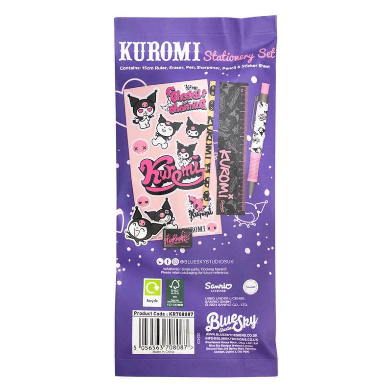 Kuromi 6pc Stationery Set, side angle
