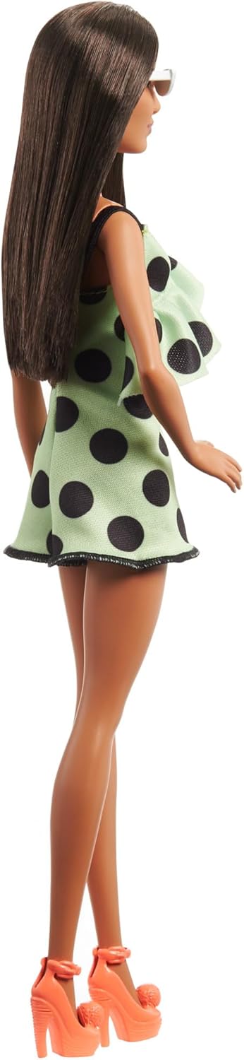 Barbie Brunette with Polka Dot Romper Doll, close-up detail