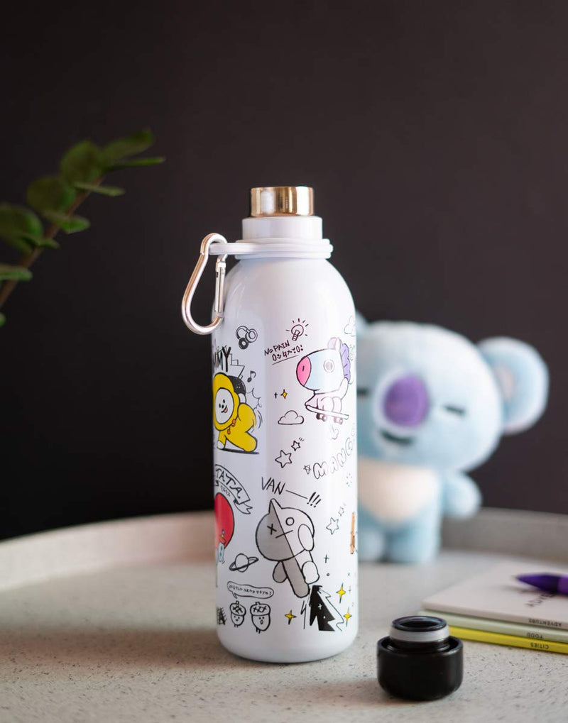 BT21 Stainless Steel Bottle 500ml with Carabiner Ring packaging view