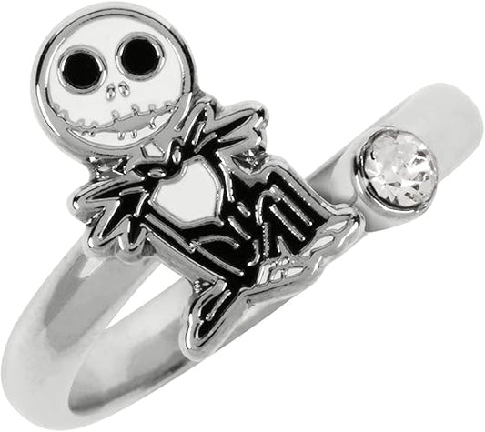 Nightmare Before Christmas White & Black Silver Plated Clear Stone Ring
