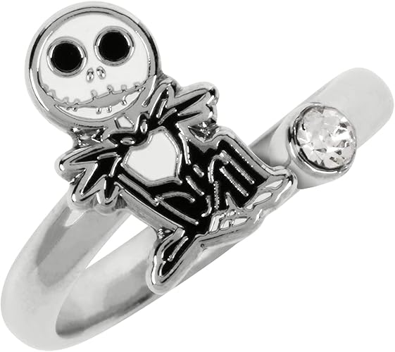 Nightmare Before Christmas White & Black Silver Plated Clear Stone Ring