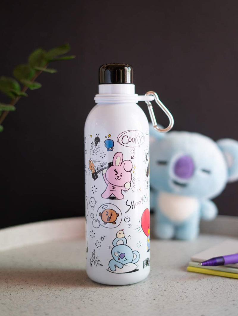 BT21 Stainless Steel Bottle 500ml with Carabiner Ring close up detail