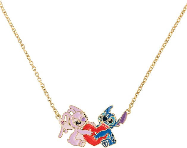 Disney Stitch and Angel Enamel Heart Necklace