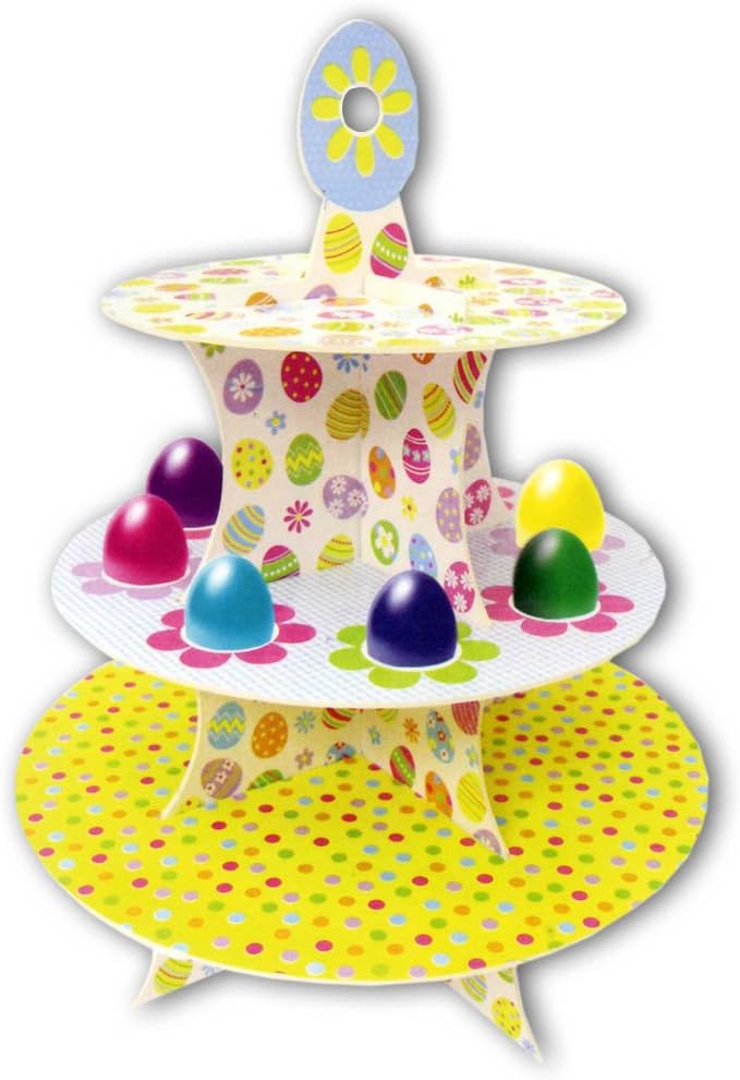 Colourful Easter Egg 3 Tier Cup-Cake / Food Stand - Easter Party or Event collectible from hanrattycraftsgifts.co.uk