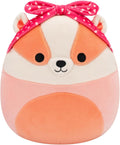 Squishmallows Rostam the Peach Badger With a Heart Bandana Valentines 7.5 Plush, side angle